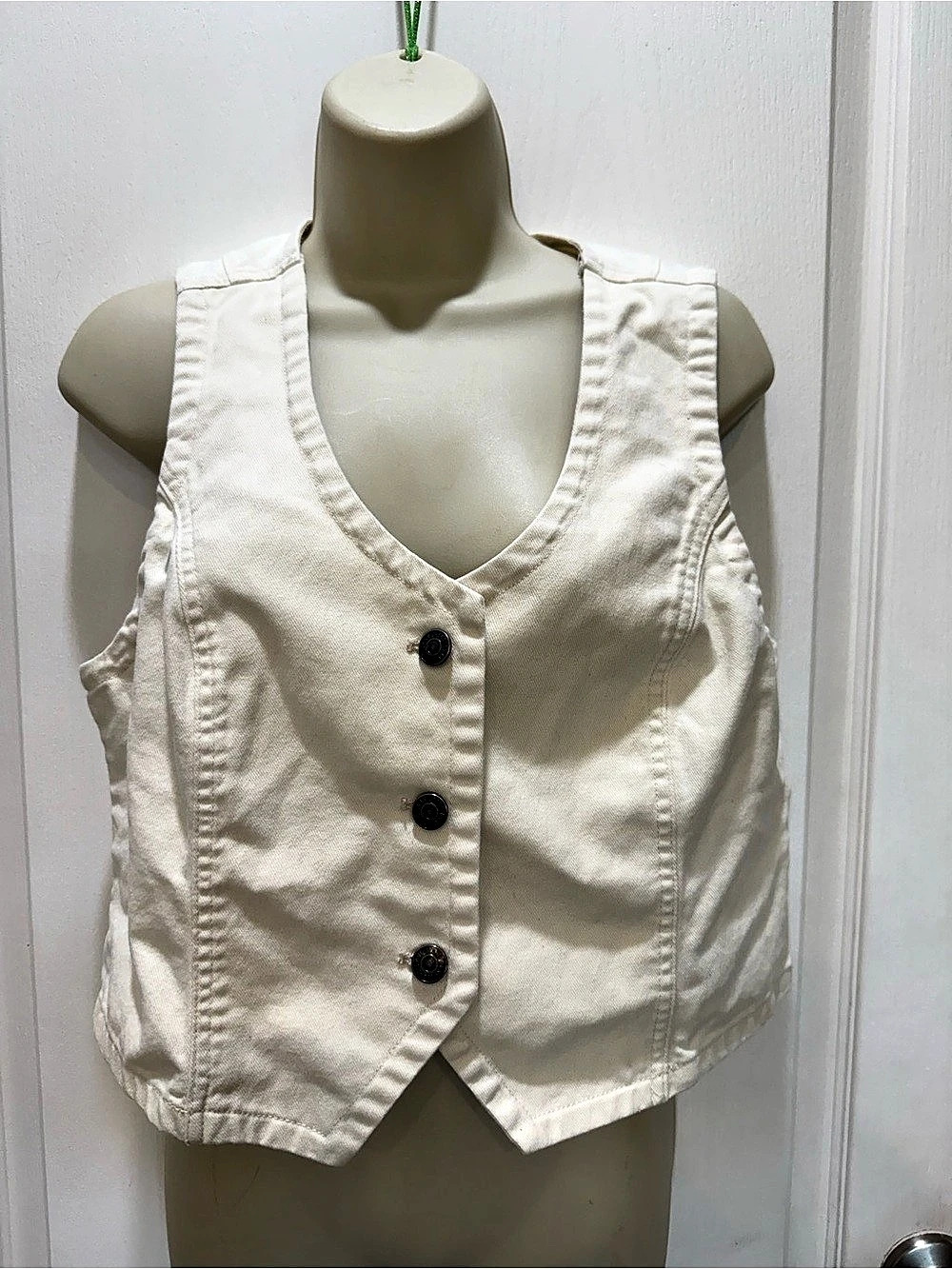 DKNY Jeans Denim-Style Button Front Vest Cream Medium 100% cotton